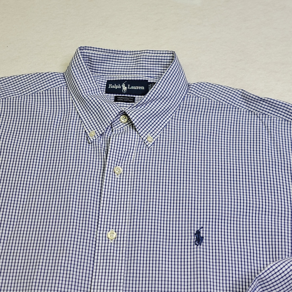 Ralph Lauren Yarmouth Shirt Sz 16 1/2 33‎ Blue Cotton Check Long Sleeve Button